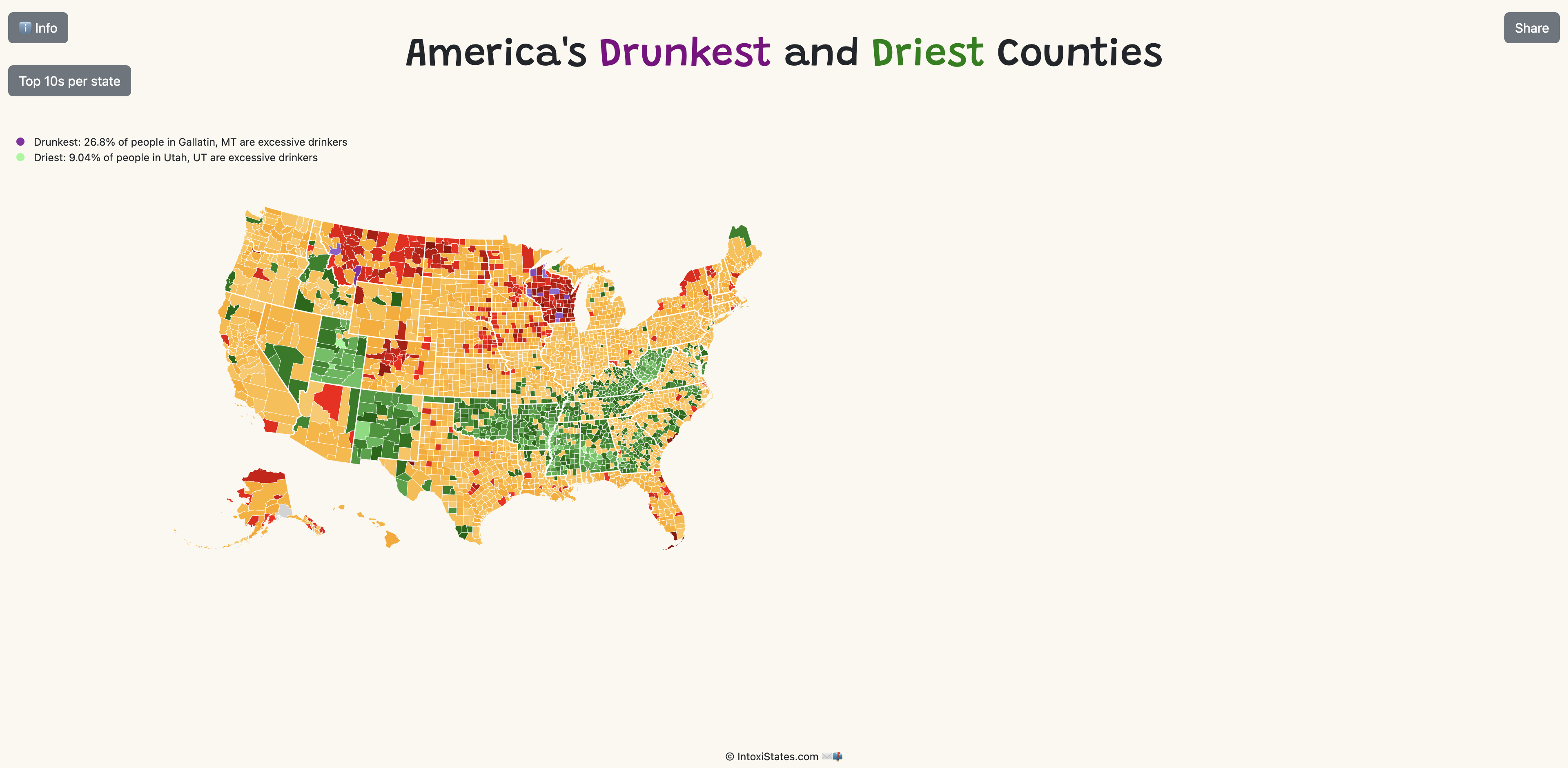 Screenshot of America&rsquo;s Drunkest and Driest Counties