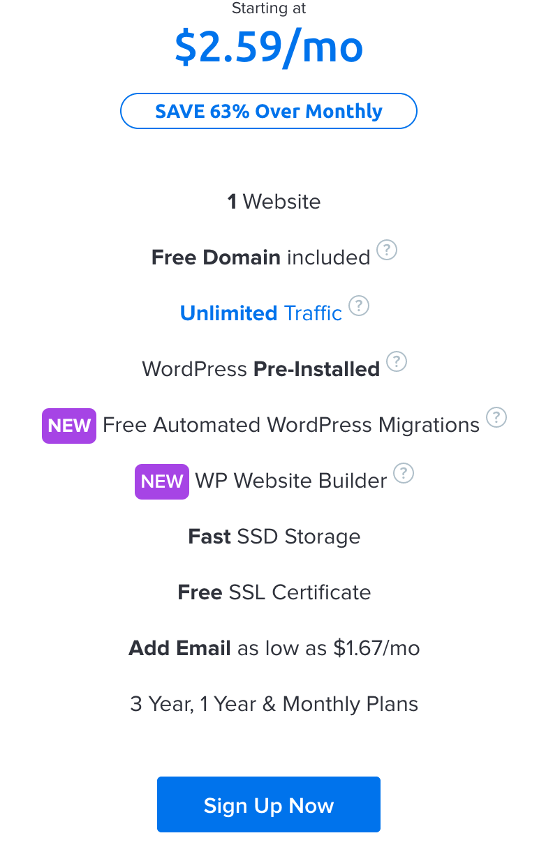 Dreamhost Shared Hosting for $2.59/month