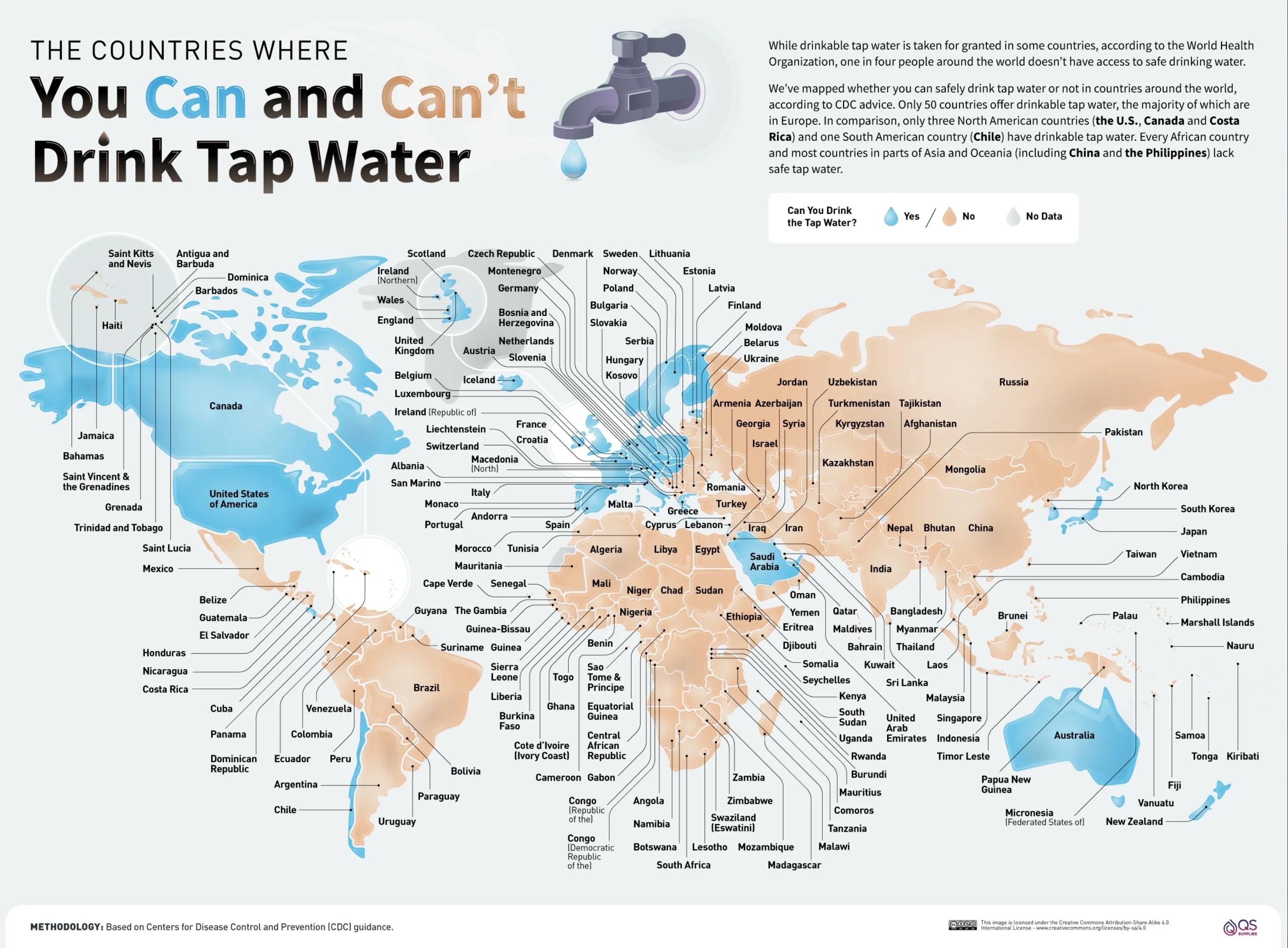Where in the world is it safe to drink tap water