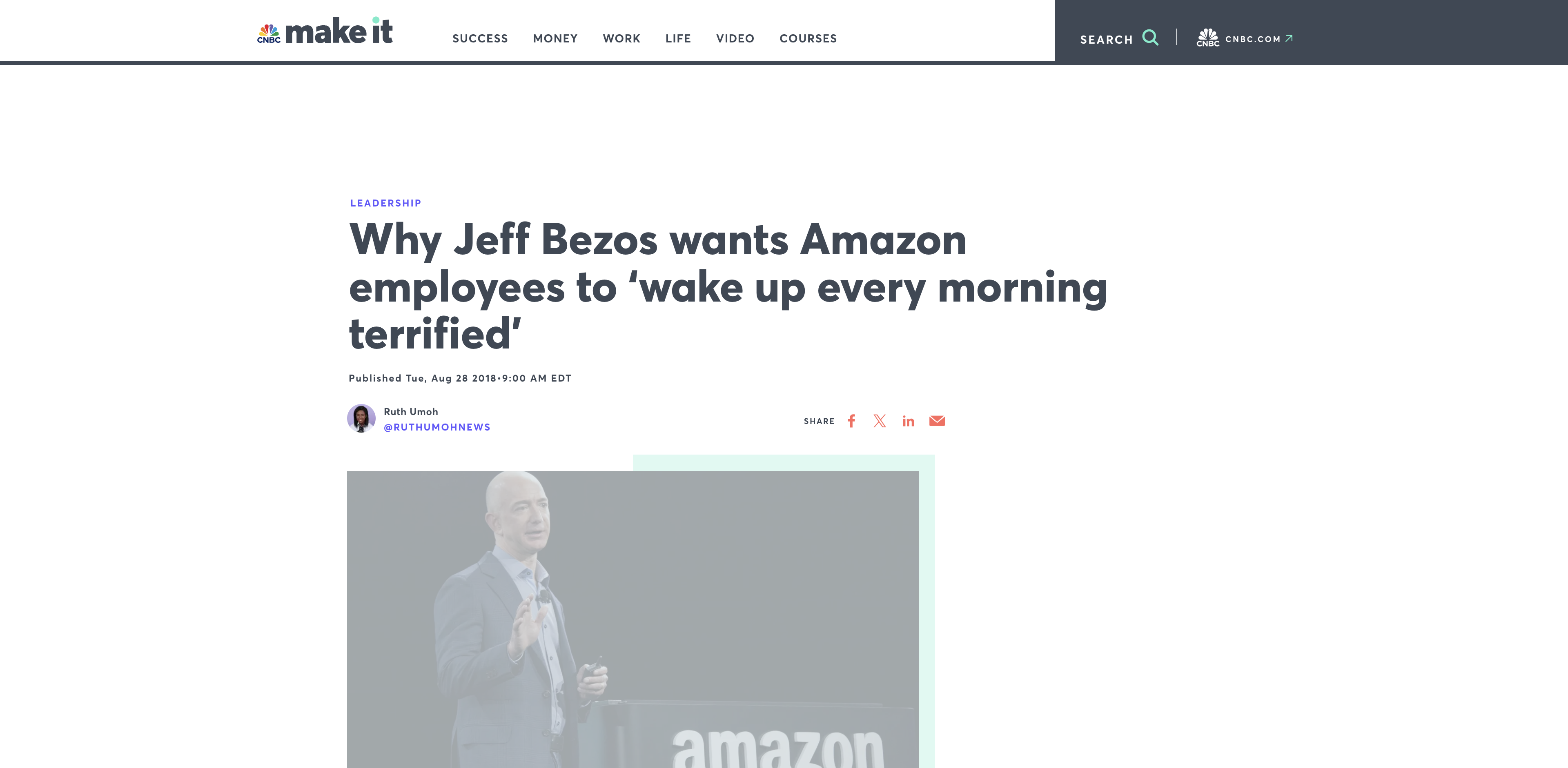 Screenshot of Jeff Bezos to Amazon employees: ‘Wake up every morning terrified’