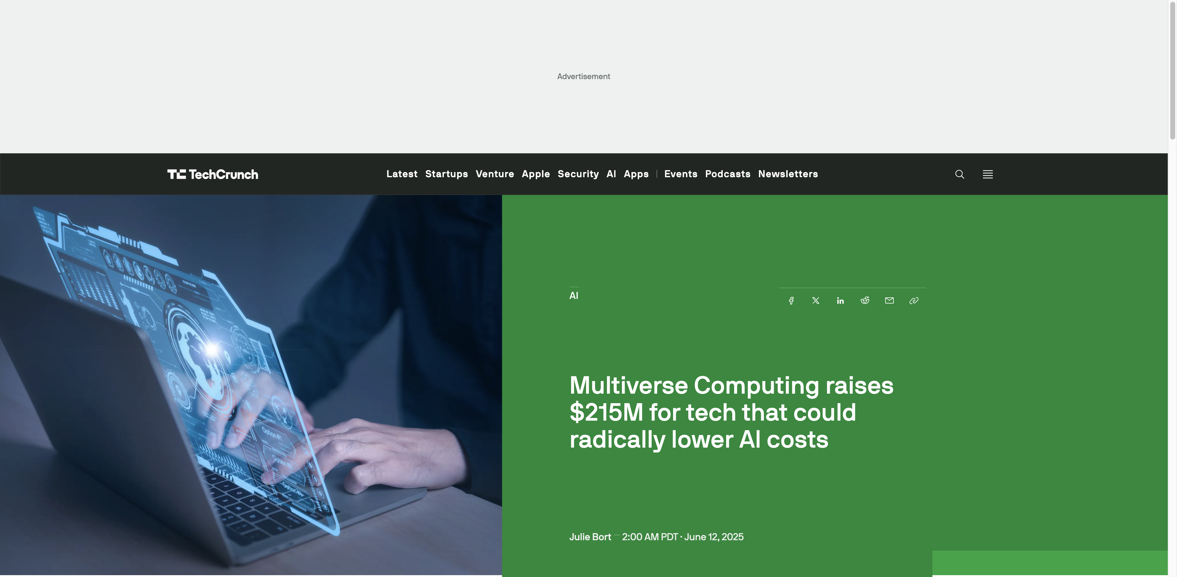 Screenshot of Multiverse Computing raises $215M for tech that could radically lower AI costs | TechCrunch