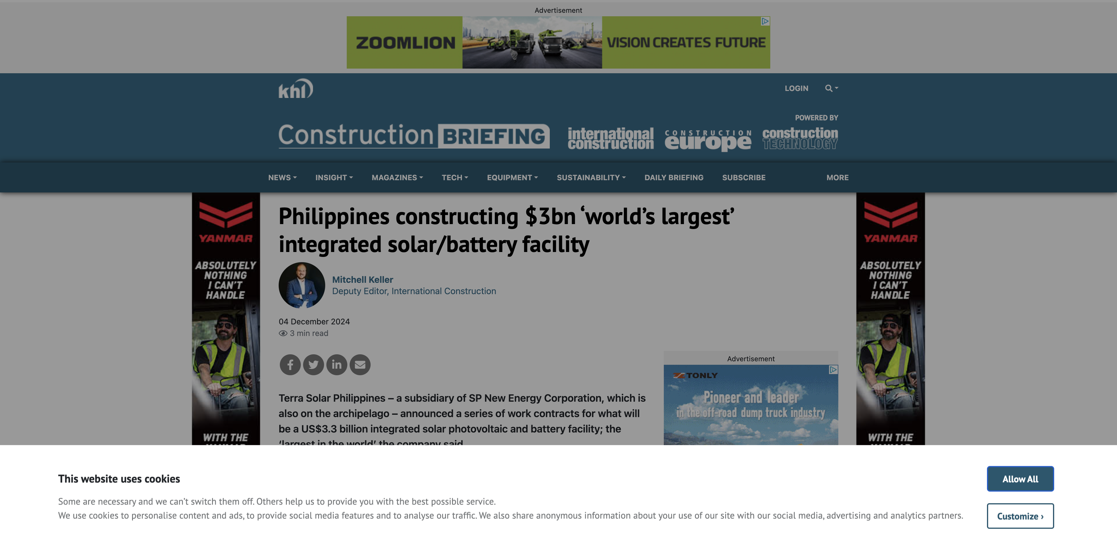 Screenshot of Philippines constructing $3bn ‘world’s largest’ integrated solar/battery facility - Construction Briefing